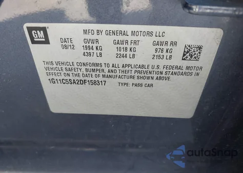 2013 Chevrolet Malibu 1Lt z USA, uszkodzony, nr VIN 1G11C5SA2DF158317